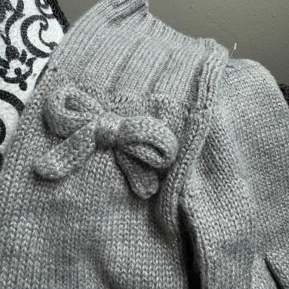 Kate Spade New York Heather Gray Metallic Knit Gloves with Bow | One Size